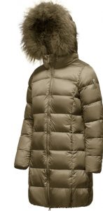 BOMBOOGIE – Piumino Donna in Nylon Bright con Cappuccio in Pelliccia Bronzo