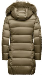 BOMBOOGIE – Piumino Donna in Nylon Bright con Cappuccio in Pelliccia Bronzo
