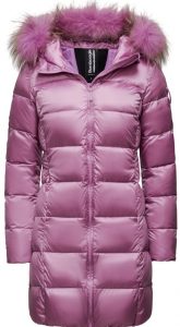 BOMBOOGIE – Piumino Donna in Nylon Bright con Cappuccio in Pelliccia Malva