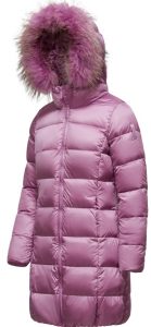 BOMBOOGIE – Piumino Donna in Nylon Bright con Cappuccio in Pelliccia Malva