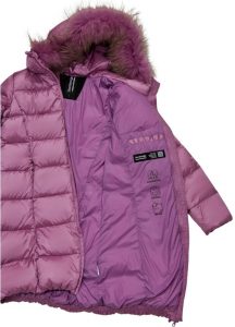 BOMBOOGIE – Piumino Donna in Nylon Bright con Cappuccio in Pelliccia Malva