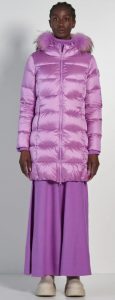 BOMBOOGIE – Piumino Donna in Nylon Bright con Cappuccio in Pelliccia Malva
