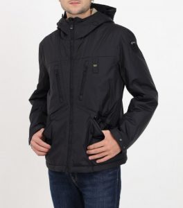 BLAUER – Giubbino Uomo in Nylon a Vento con Cappuccio Nero