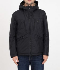 BLAUER – Giubbino Uomo in Nylon a Vento con Cappuccio Nero
