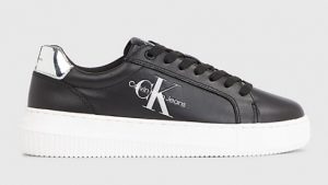 CALVIN KLEIN JEANS – Sneaker Donna in Pelle Nere/Argento