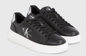 CALVIN KLEIN JEANS – Sneaker Donna in Pelle Nere/Argento