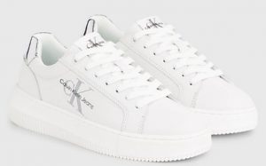 CALVIN KLEIN JEANS – Sneaker Donna in Pelle Bianche/Argento