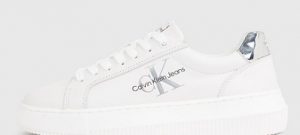 CALVIN KLEIN JEANS – Sneaker Donna in Pelle Bianche/Argento