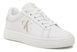 CALVIN KLEIN JEANS- Sneaker Donna Suola Classica Bianca Contrasto Fluo