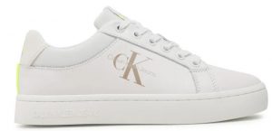 CALVIN KLEIN JEANS- Sneaker Donna Suola Classica Bianca Contrasto Fluo