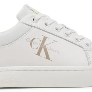 CALVIN KLEIN JEANS- Sneaker Donna Suola Classica Bianca Contrasto Fluo