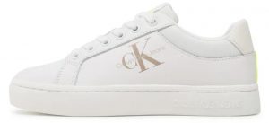 CALVIN KLEIN JEANS- Sneaker Donna Suola Classica Bianca Contrasto Fluo