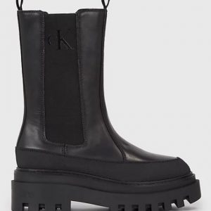 CALVIN KLEIN JEANS – Stivali Donna in Pelle con Zeppa Triplo Nero