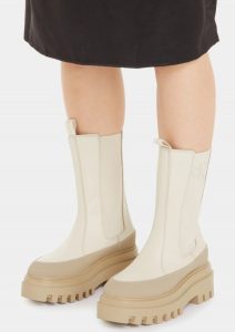 CALVIN KLEIN JEANS – Stivali Donna in Pelle con Zeppa Beige