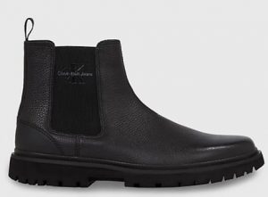 CALVIN KLEIN JEANS – Stivaletti Uomo in Pelle Eva Mid Chelsea Triplo Nero