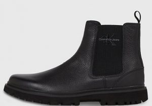 CALVIN KLEIN JEANS – Stivaletti Uomo in Pelle Eva Mid Chelsea Triplo Nero