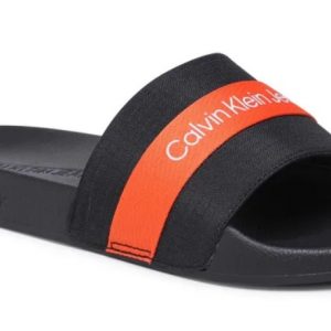 CALVIN KLEIN – Ciabatte Uomo Slide Webbing Nero/Arancione
