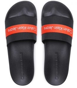 CALVIN KLEIN – Ciabatte Uomo Slide Webbing Nero/Arancione