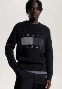 TOMMY HILFIGER – Pullover Uomo Relaxed Fit con Distintivo Nero
