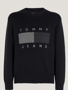 TOMMY HILFIGER – Pullover Uomo Relaxed Fit con Distintivo Nero