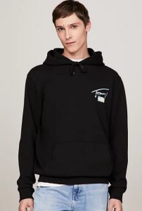 TOMMY HILFIGER – Felpa Uomo con Cappuccio e Logo Metallizzato Nero