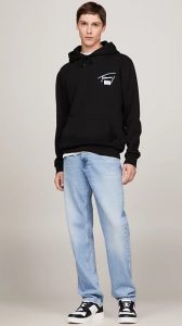 TOMMY HILFIGER – Felpa Uomo con Cappuccio e Logo Metallizzato Nero