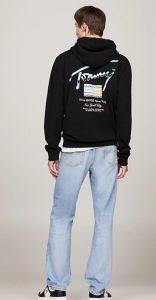 TOMMY HILFIGER – Felpa Uomo con Cappuccio e Logo Metallizzato Nero