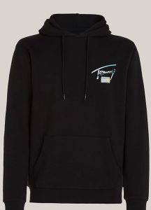 TOMMY HILFIGER – Felpa Uomo con Cappuccio e Logo Metallizzato Nero
