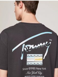 TOMMY HILFIGER – T-Shirt con Logo Metallizzato sul Retro New Charcoal