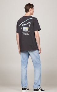 TOMMY HILFIGER – T-Shirt con Logo Metallizzato sul Retro New Charcoal
