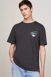 TOMMY HILFIGER – T-Shirt con Logo Metallizzato sul Retro New Charcoal