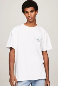 TOMMY HILFIGER – T-Shirt con Logo Metallizzato sul Retro Bianco