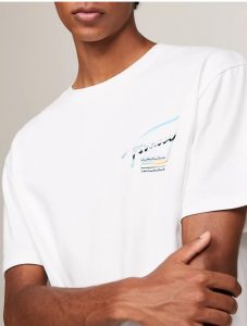 TOMMY HILFIGER – T-Shirt con Logo Metallizzato sul Retro Bianco