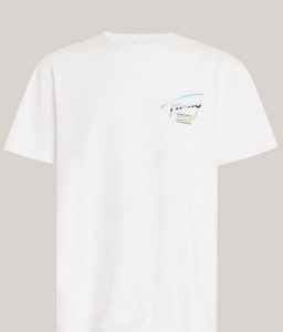 TOMMY HILFIGER – T-Shirt con Logo Metallizzato sul Retro Bianco