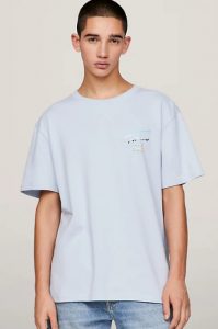 TOMMY HILFIGER – T-Shirt con Logo Metallizzato sul Retro Breezy Blue
