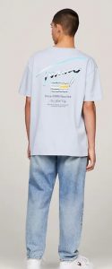 TOMMY HILFIGER – T-Shirt con Logo Metallizzato sul Retro Breezy Blue