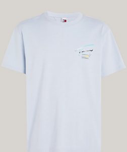 TOMMY HILFIGER – T-Shirt con Logo Metallizzato sul Retro Breezy Blue