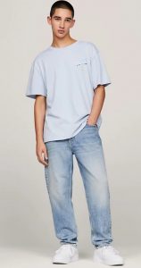 TOMMY HILFIGER – T-Shirt con Logo Metallizzato sul Retro Breezy Blue