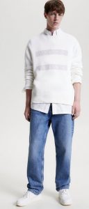 TOMMY HILFIGER – Pullover Uomo Relaxed Fit con Distintivo Bianco