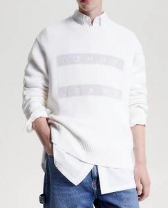 TOMMY HILFIGER – Pullover Uomo Relaxed Fit con Distintivo Bianco
