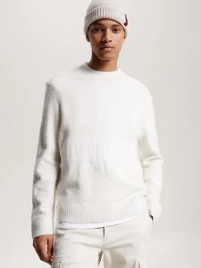 TOMMY HILFIGER – Pullover Uomo Essential con Logo New York Bianco