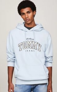 TOMMY HILFIGER – Felpa Uomo Varsity con Cappuccio e Logo Breezy Blue