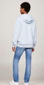 TOMMY HILFIGER – Felpa Uomo Varsity con Cappuccio e Logo Breezy Blue