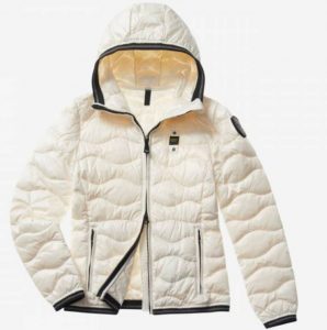 BLAUER – Piumino Monocromatico a Onde con Cappuccio Bianco