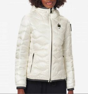 BLAUER – Piumino Monocromatico a Onde con Cappuccio Bianco