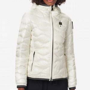 BLAUER – Piumino Monocromatico a Onde con Cappuccio Bianco