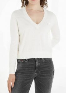 TOMMY HILFIGER – Maglione Donna Essential VNek Bianco