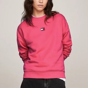 TOMMY HILFIGER – Felpa Donna Squadrata in Spugna con Distintivo Pink Alert