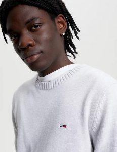 TOMMY HILFIGER – Pullover Uomo Essential con Bandierina Silver Grey Htr
