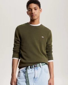 TOMMY HILFIGER – Pullover Uomo Essential con Bandierina Verde Oliva